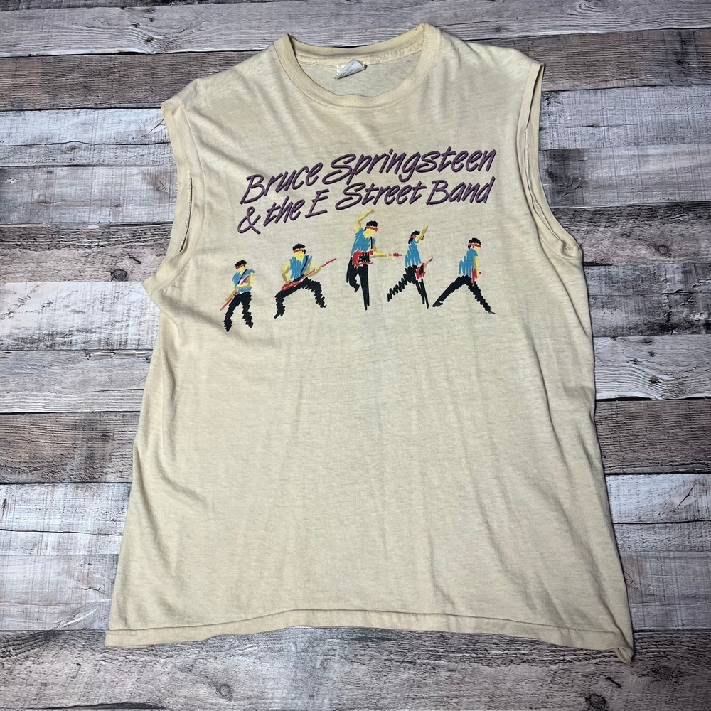 Bruce Springsteen Shirt XL Beige Sleeveless Vintage 80s Born In The USA